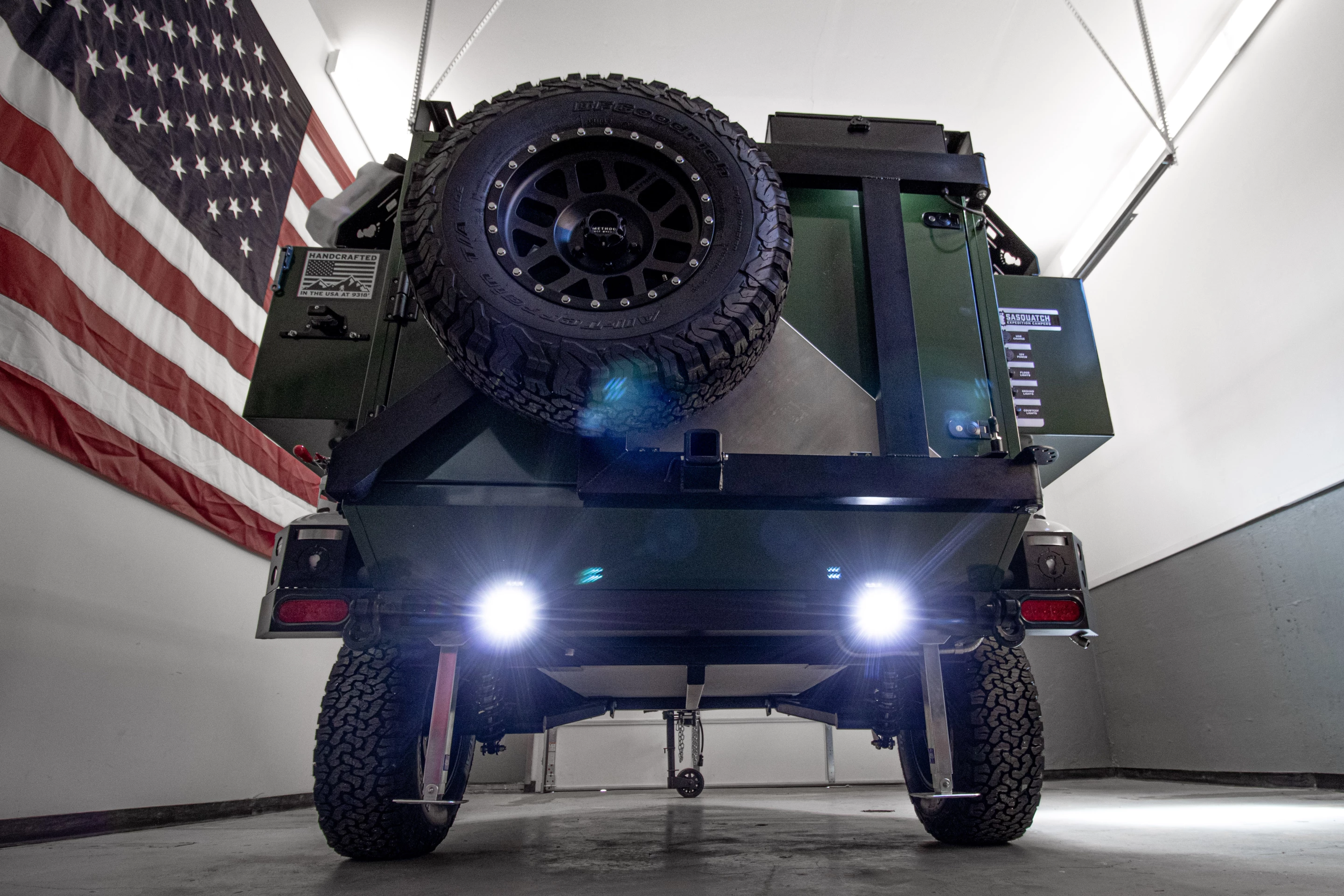 The Sasquatch Highland 60 expedition camper trailer is planted on a powder-coated tubular aluminum chassis and cushioned by an in house-developed suspension