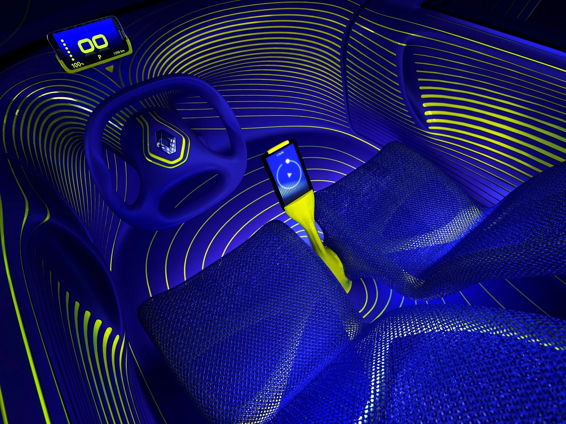 Milled bi-color lines circulate around the entire cabin space