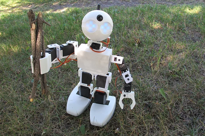 The Revolution JD is a humanoid robot with two-fingered grippers