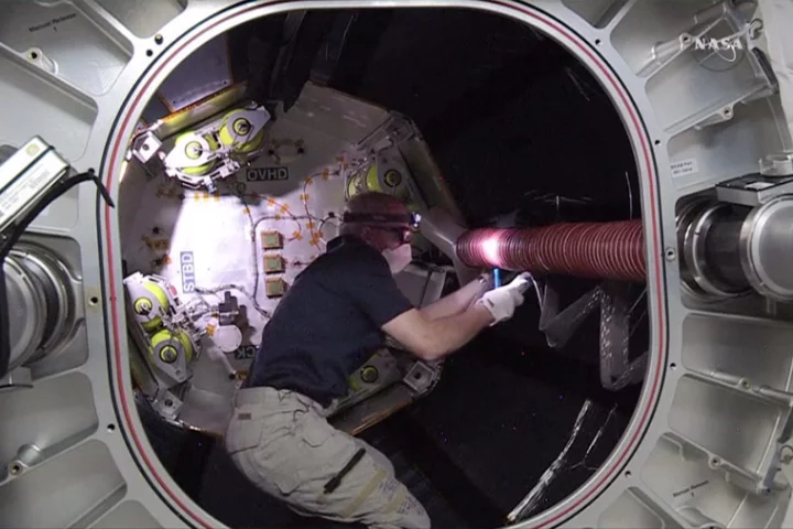Astronaut Jeff Williams works inside the Bigelow Expandable Activity Module