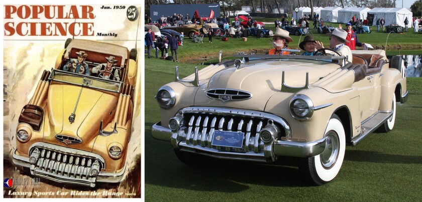 This vehicle was built on a 1949 Buick Roadmaster Dyna Flow frame for seven-term US Congressman, Richard M Kleberg Snr, the owner of King Ranch, the largest ranch in Texas (1,289 square miles) and an avid outdoorsman. Kleberg was a go-getter of apex predator status, and when he decided he wanted a hunting car, he went to the best known automobile designer in the world, Harley Earl. Earl came up with El Kineño, a custom-designed 1949 Buick convertible with two spare tires, six shotgun sheaths, its own winch, a two-way radio, heavy-duty suspension and cooling system ... the original car made the cover of popular Science magazine (above left), and the full story can be found at Justacarguy. Just for the record, King Ranch isn't nearly the largest ranch in the world. That title is held by the Anna Creek Station in Australia which makes up 1.6 percent of the Australian continent's total land area - seven times the size of King Ranch and roughly the size of Ireland.