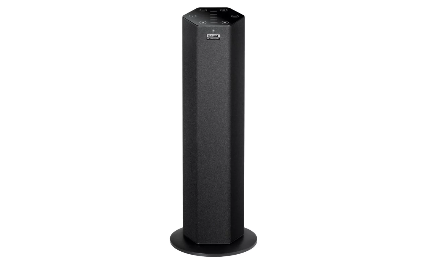 The Sound BlasterAxx features a patent-pending "stacked stereo" speaker design incorporating two-speaker drivers angled to provide stereo separation, so you only need one unit not two separate speakers, and a bass port around the back
