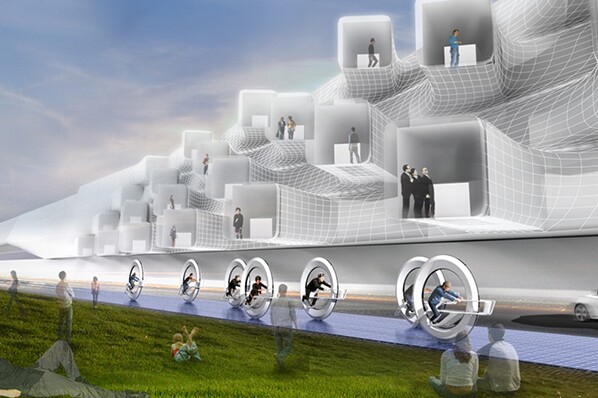 A proposed ‘Sharestay’ scheme which provides timeshare based residences along the network accessed through the UI (Image: Höweler+Yoon Architecture)