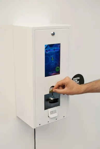 The process starts with a user inserting a 50 cent coin into the slot on the from of the Digital Gum Machine