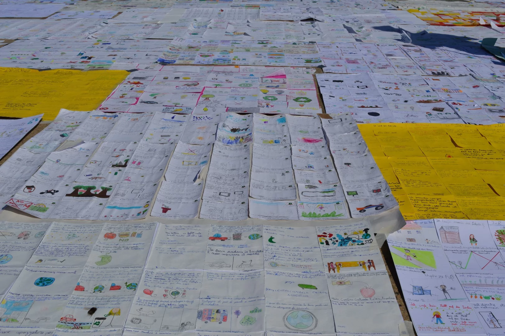 School kids' cards on display at the Place Des Nations in Geneva