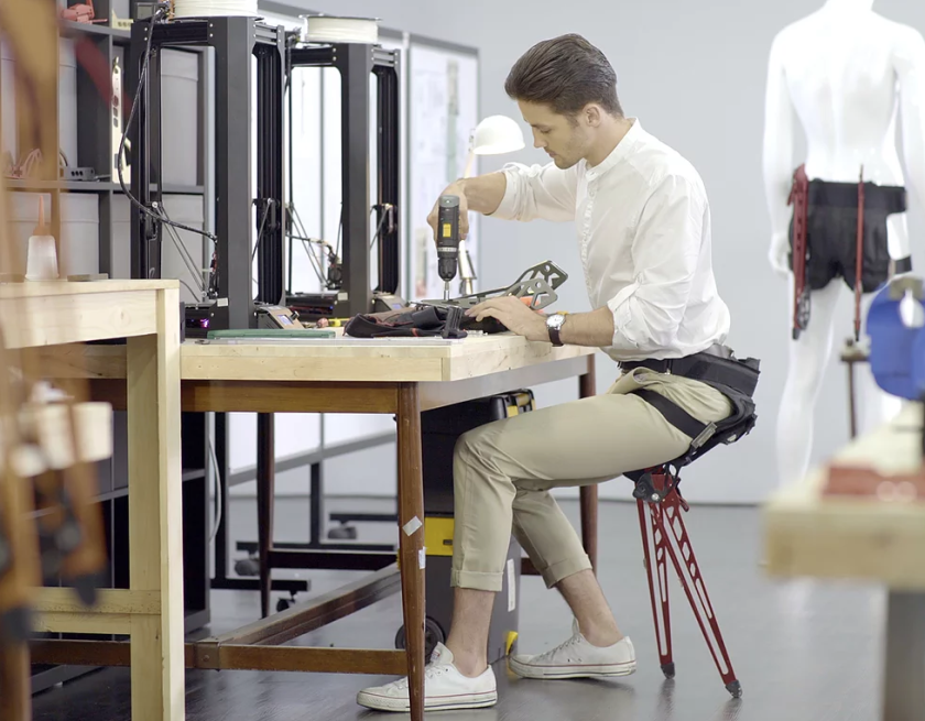 Lex is much like Chairless Chair that we looked at back in March, in that it is essentially a seat that you wear around with you