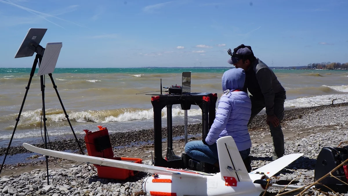 The Aeromapper Talon Amphibious drone has a control range of over 30 km (19 miles), and will automatically return to its launch point if it loses radio contact