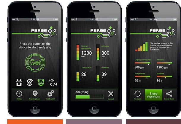 Screenshots of the Peres companion app