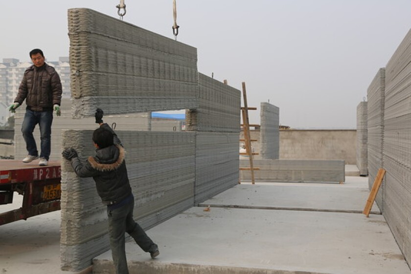 Small home constructed from 3D-printed building blocks (Image: Winsun New Materials)