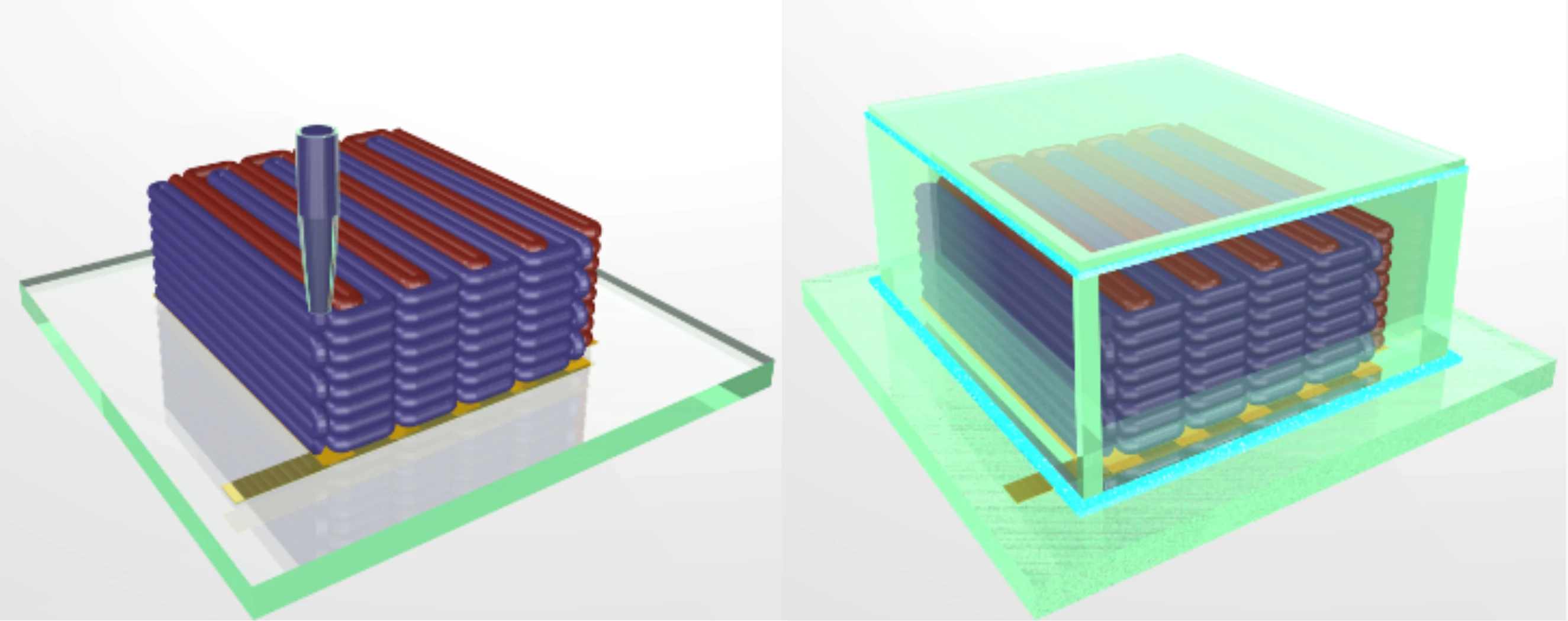 The printing process (left) and the finished encapsulated battery