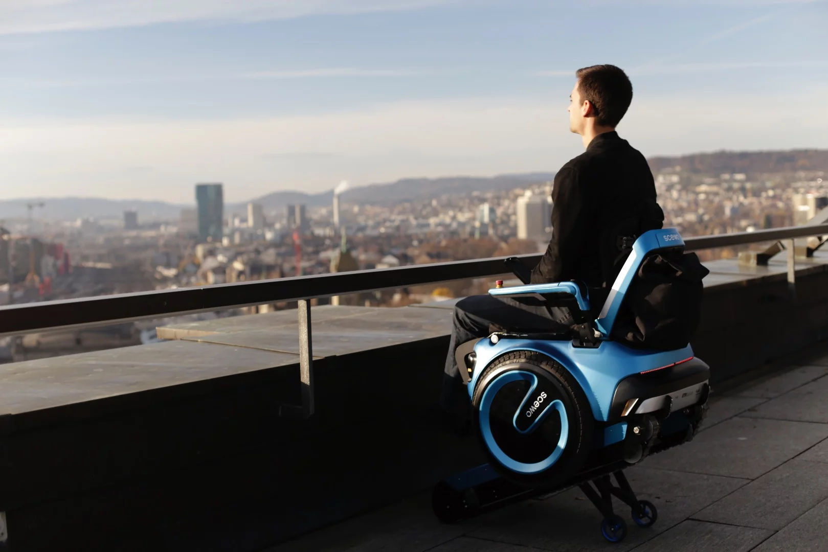 The Elevated Mode allows the rider to be raised up for eye-level communication with others
