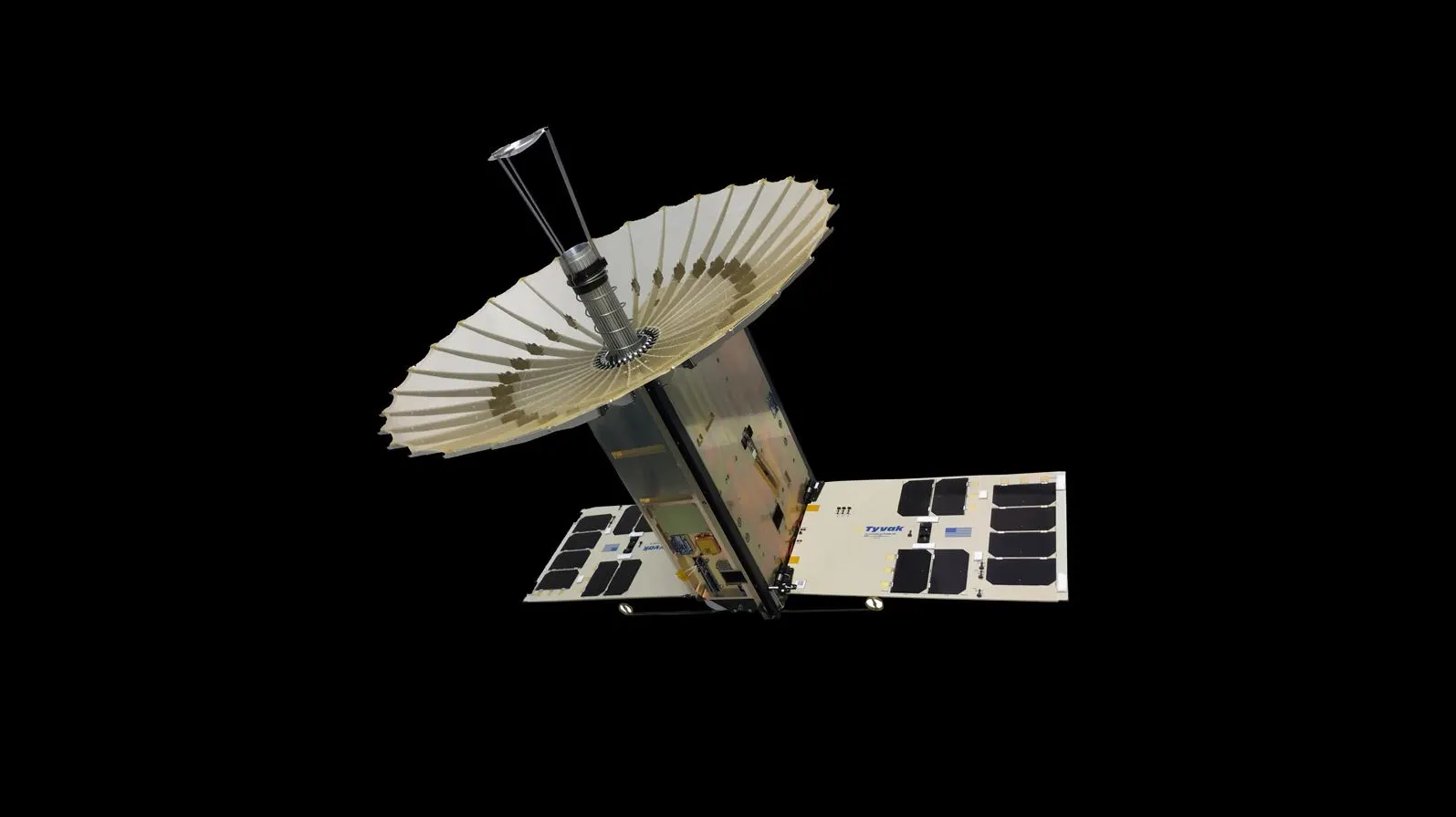 The RainCube 6U CubeSat with fully-deployed antenna