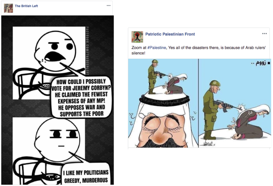 An example of the content Facebook recently removed with alleged Iranian origins