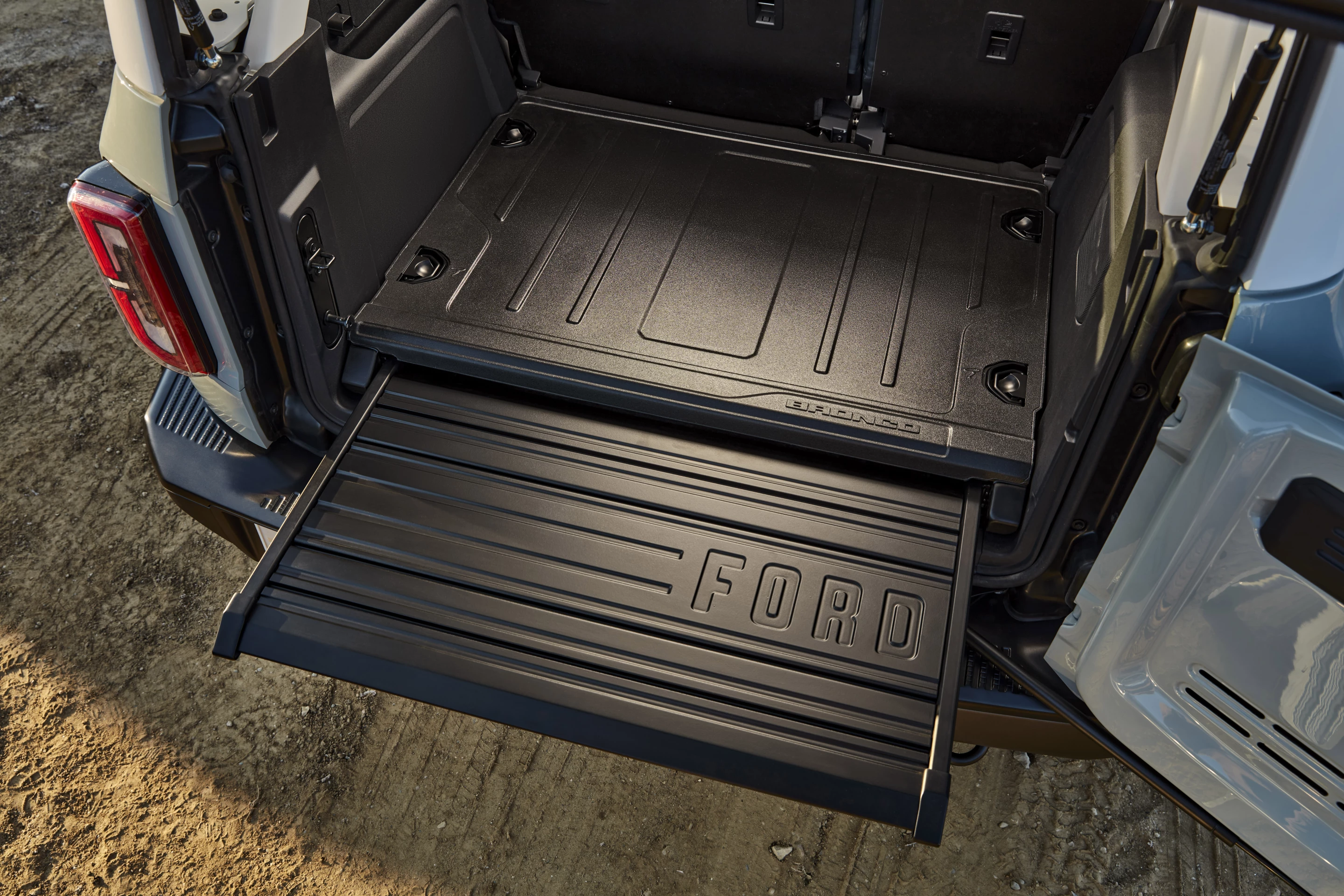 The Bronco's available slide-out tailgate worktop is another camp-friendly feature