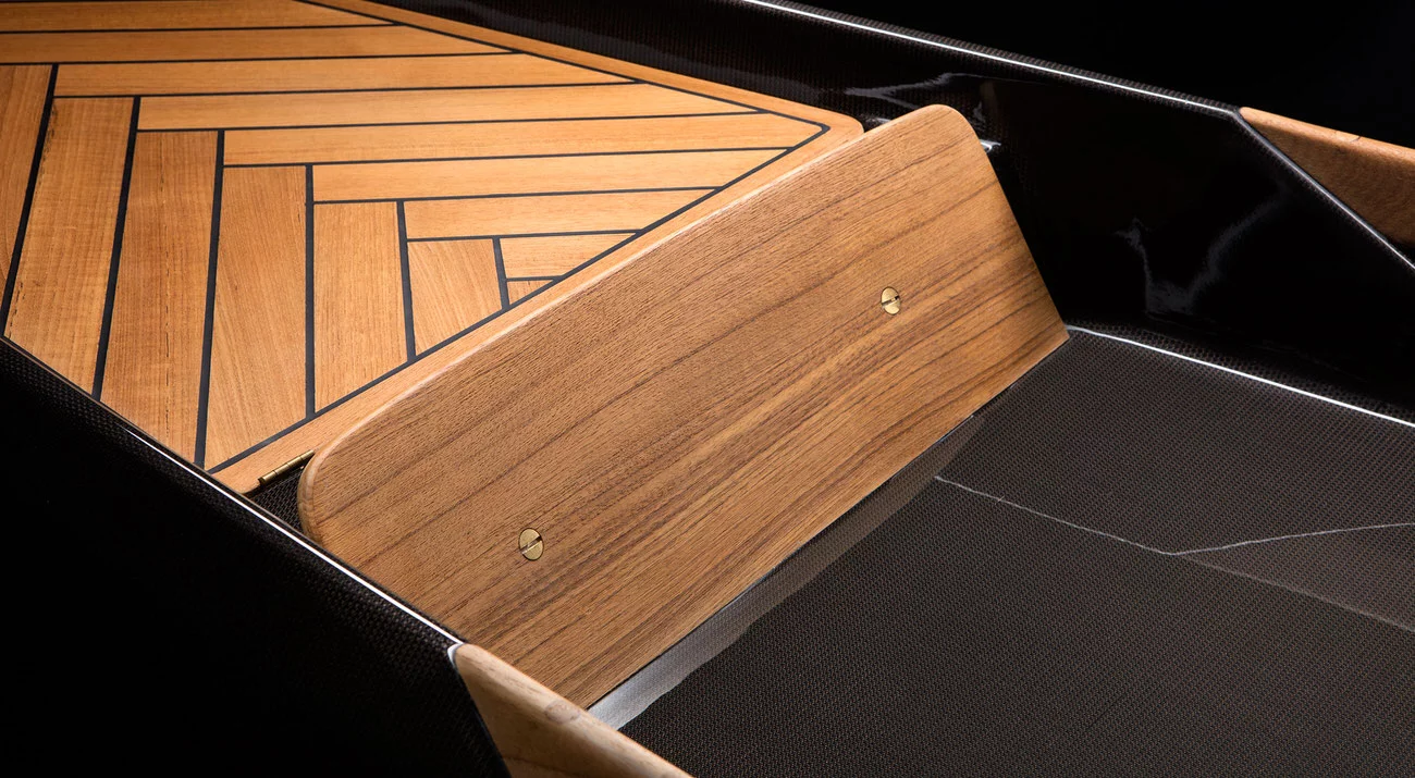 A view of the hand-laid teak wood deck