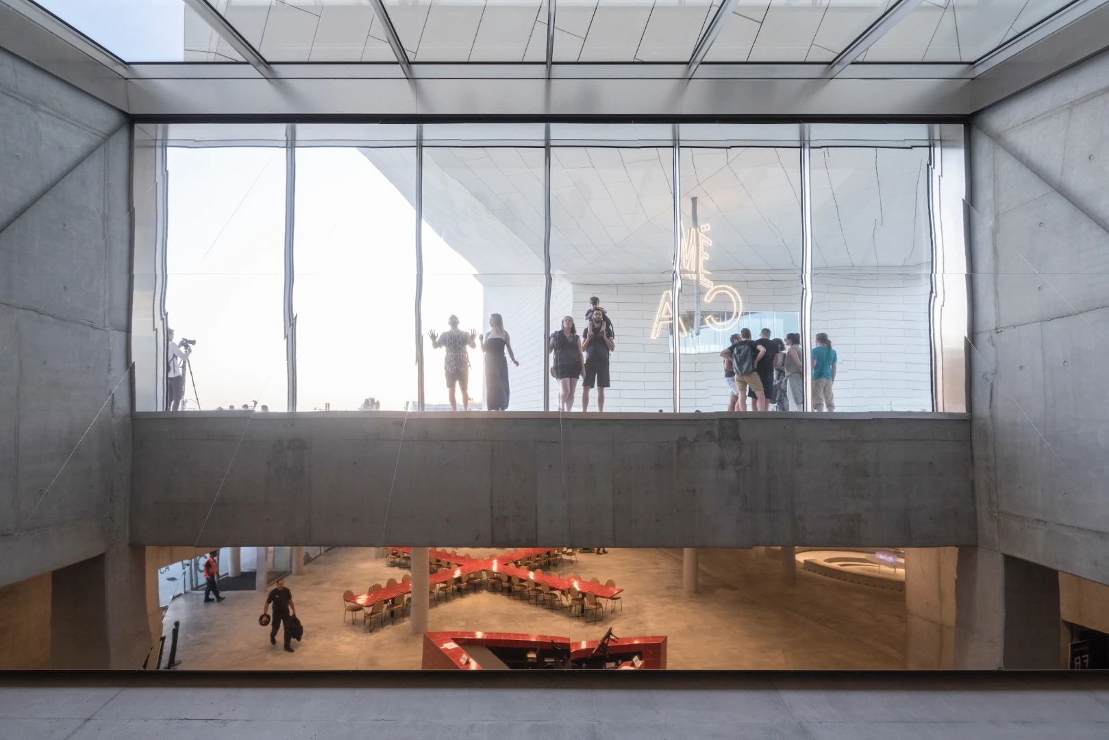 Bringing to mind BIG's ship-shaped office, a "periscope" is installed to allow visitors to the restaurant to gaze at the urban living room above while they dine and vice-versa