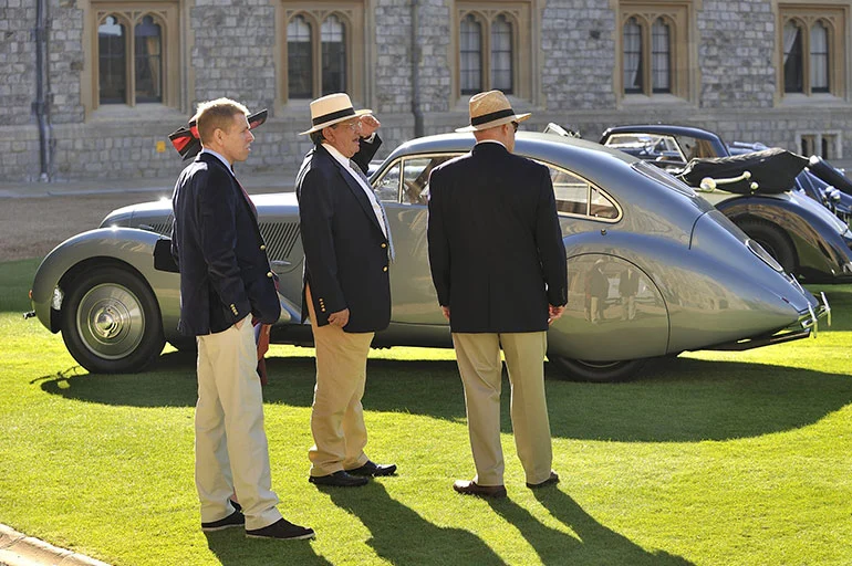 Chaps in front of the 1938 Bentley 4.5 litre Embiricos Coupe