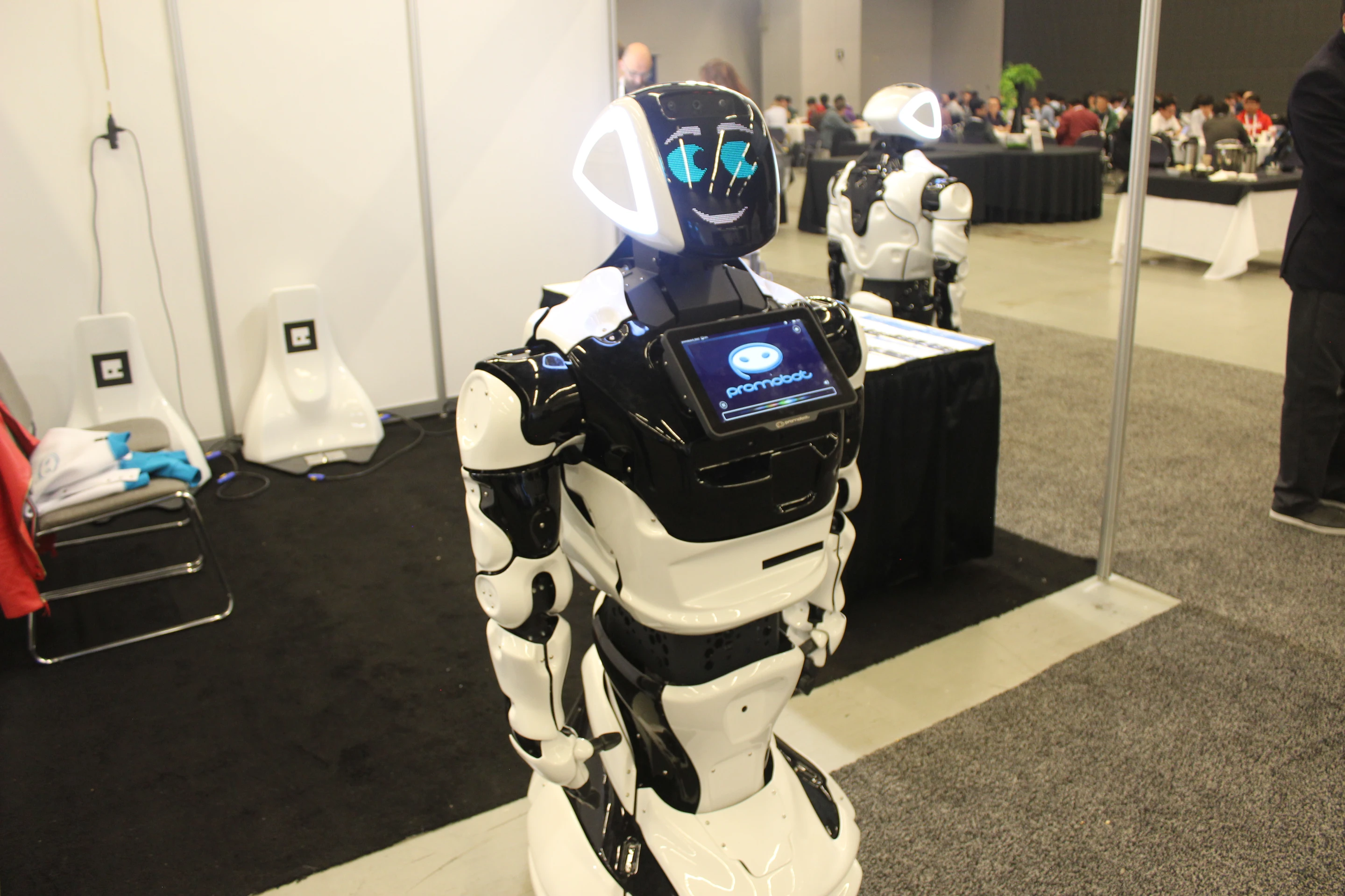 The wheeled and two-armed Prombot Concierge, from Canada's Promorobots, is capable of interacting with users via face recognition technology – it's intended for use in settings such as large stores or museums
