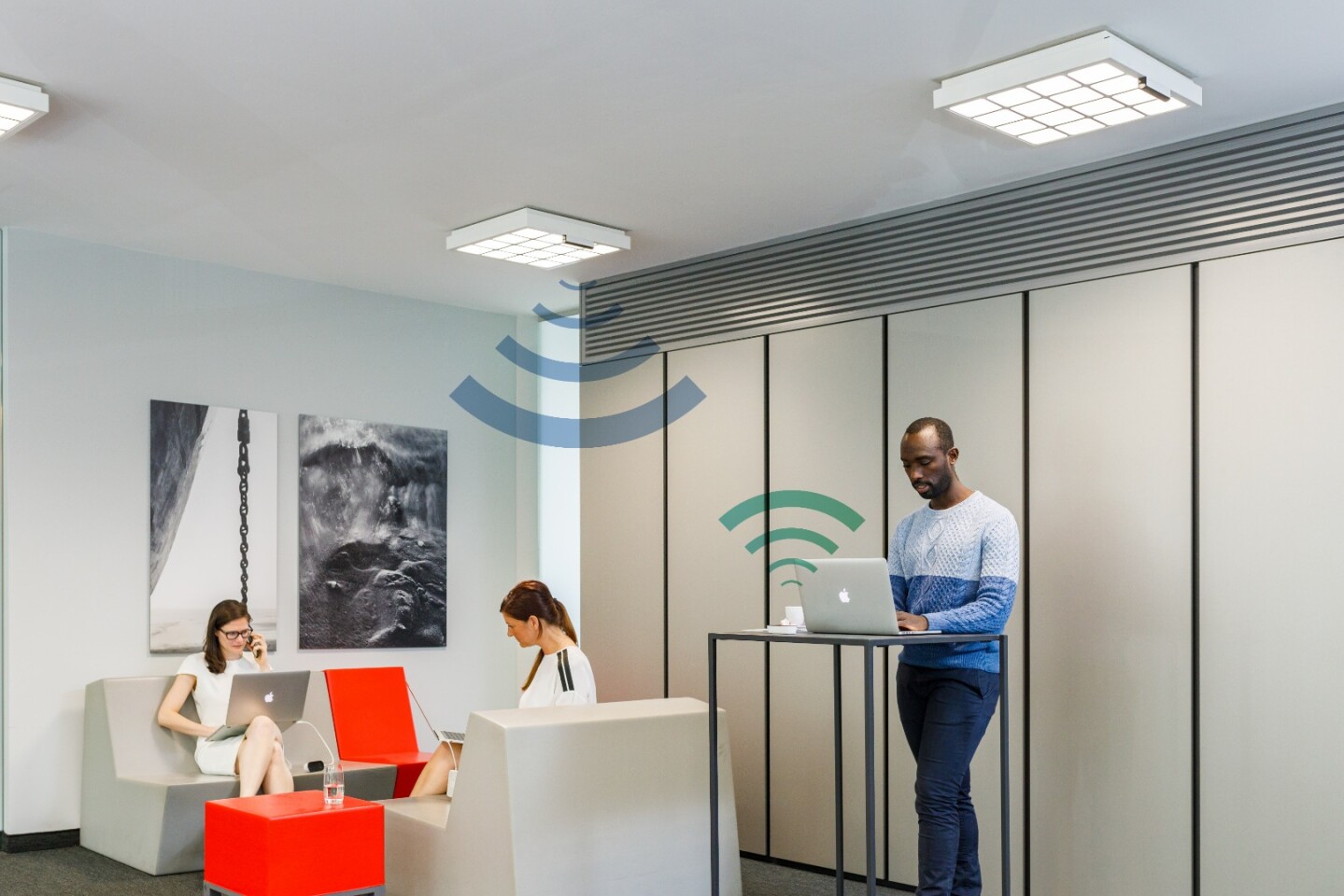 Laptop users will be able to wirelessly send and receive data via the trulifi system at up to 150 Mbps