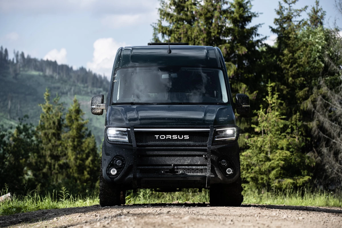 Torsus' bumper design improves approach angle and integrates the LED high beams, DRLs, fog lights and spot lights, along with the hideaway winch