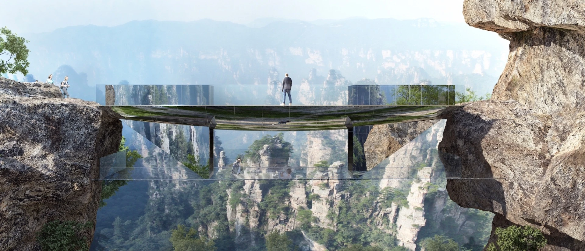 This bridge has two levels, with the lower one meant to offer the experience of floating in the air