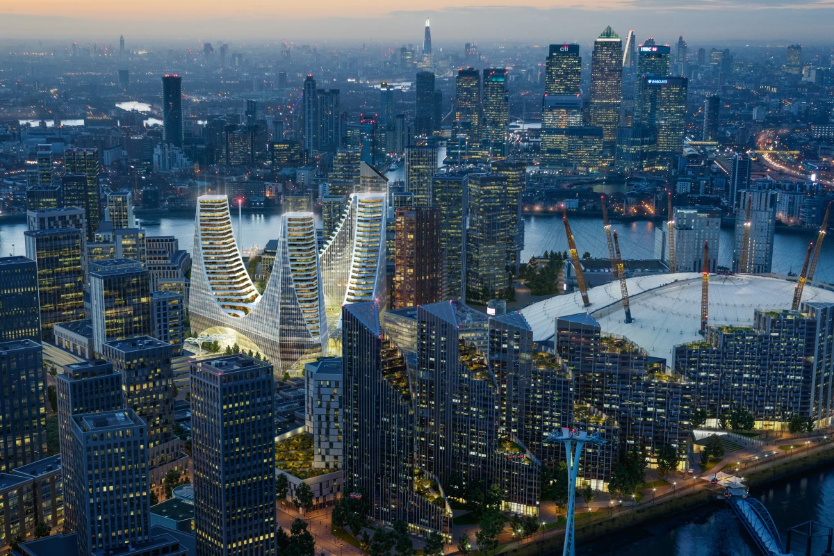 Peninsula Place is being developed by Knight Dragon and is part of a larger development of the Greenwich Peninsula