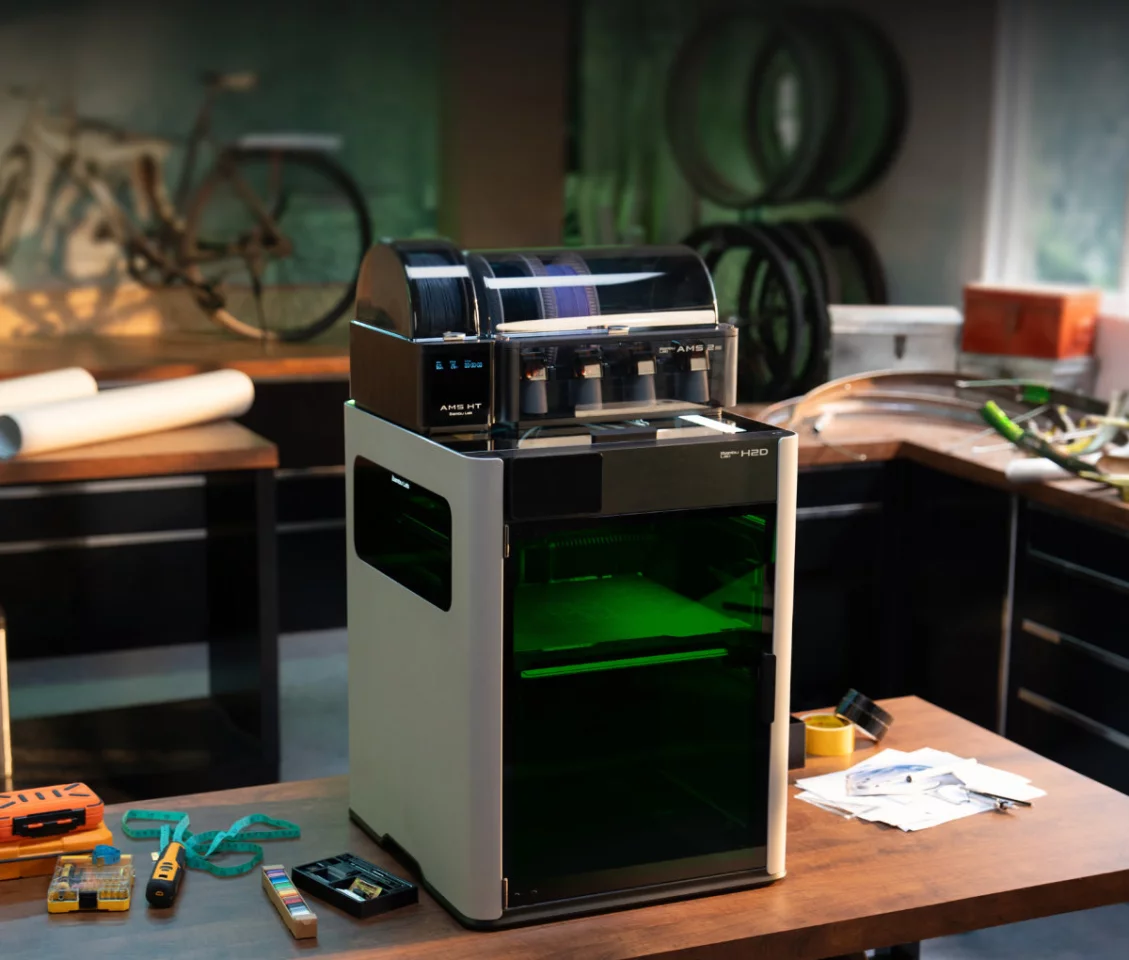 While it offers a generous 350×320×325-mm build volume, the H2D is pretty compact given everything it can do