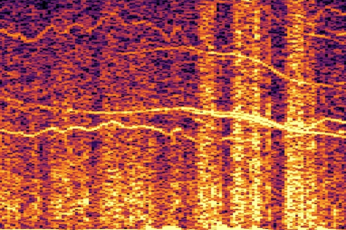 The DAA system uses time-aligned, beam-formed feeds from an array of microphones, run through a deep learning model, to estimate the probability that a given sound signature is coming from another aircraft and track its motion