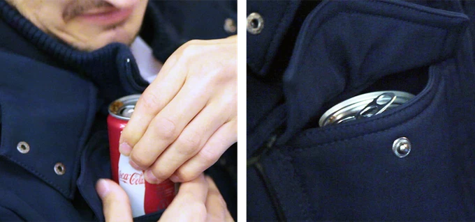 The BauBax Jacket includes a pocket specifically designed to hold a can of drink