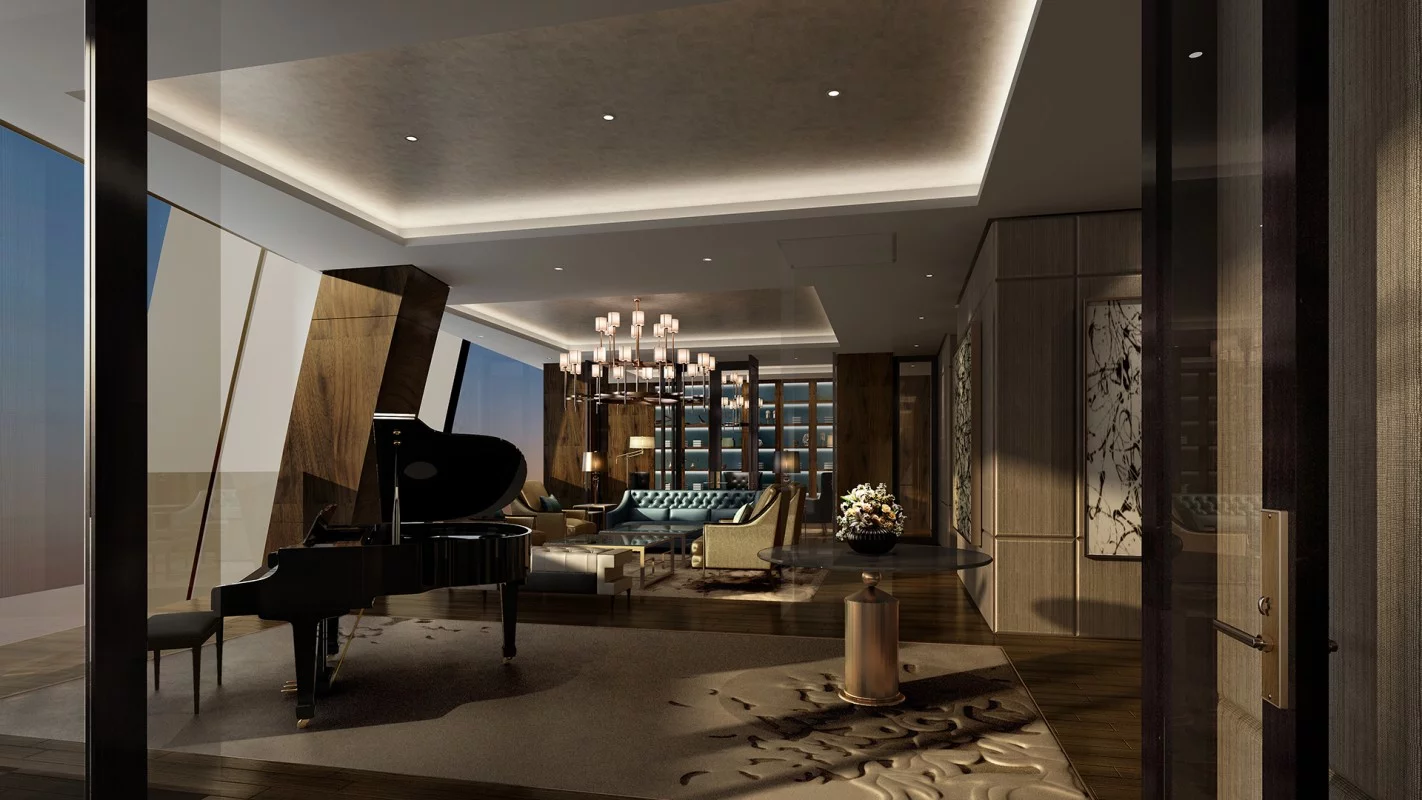 A lounge area in the Yanqi Lake Kempinski Hotel