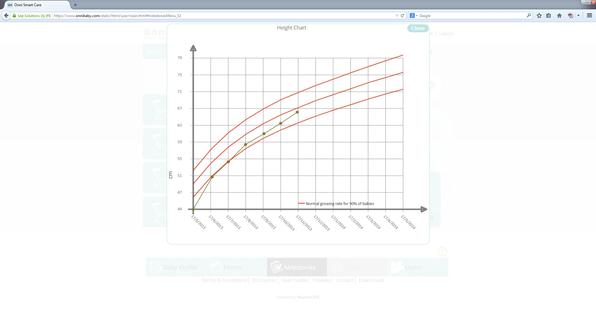 Onni Smart Care allows parents to to compare a child's development against World Health Organization Child Growth Standards