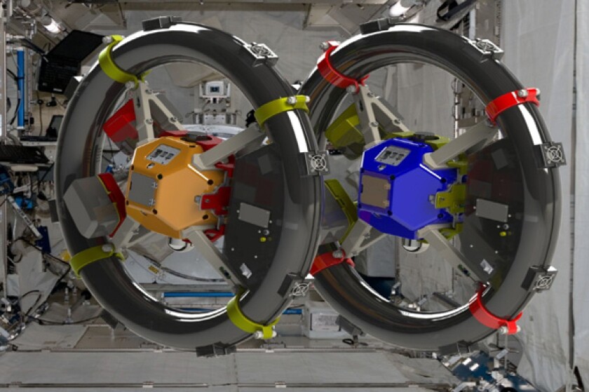 Rendering of RINGS and the SPHERE robots (Image: NASA)