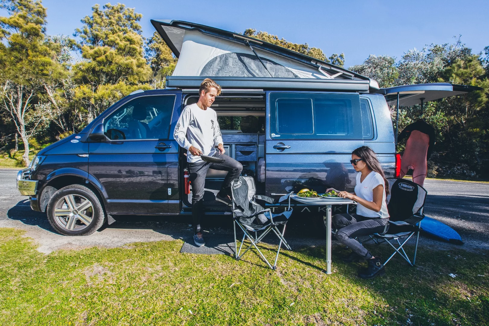 The dining table mounted outdoors