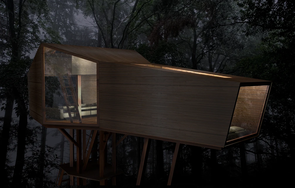 Access to the stilted structure is gained via a trapdoor underneath