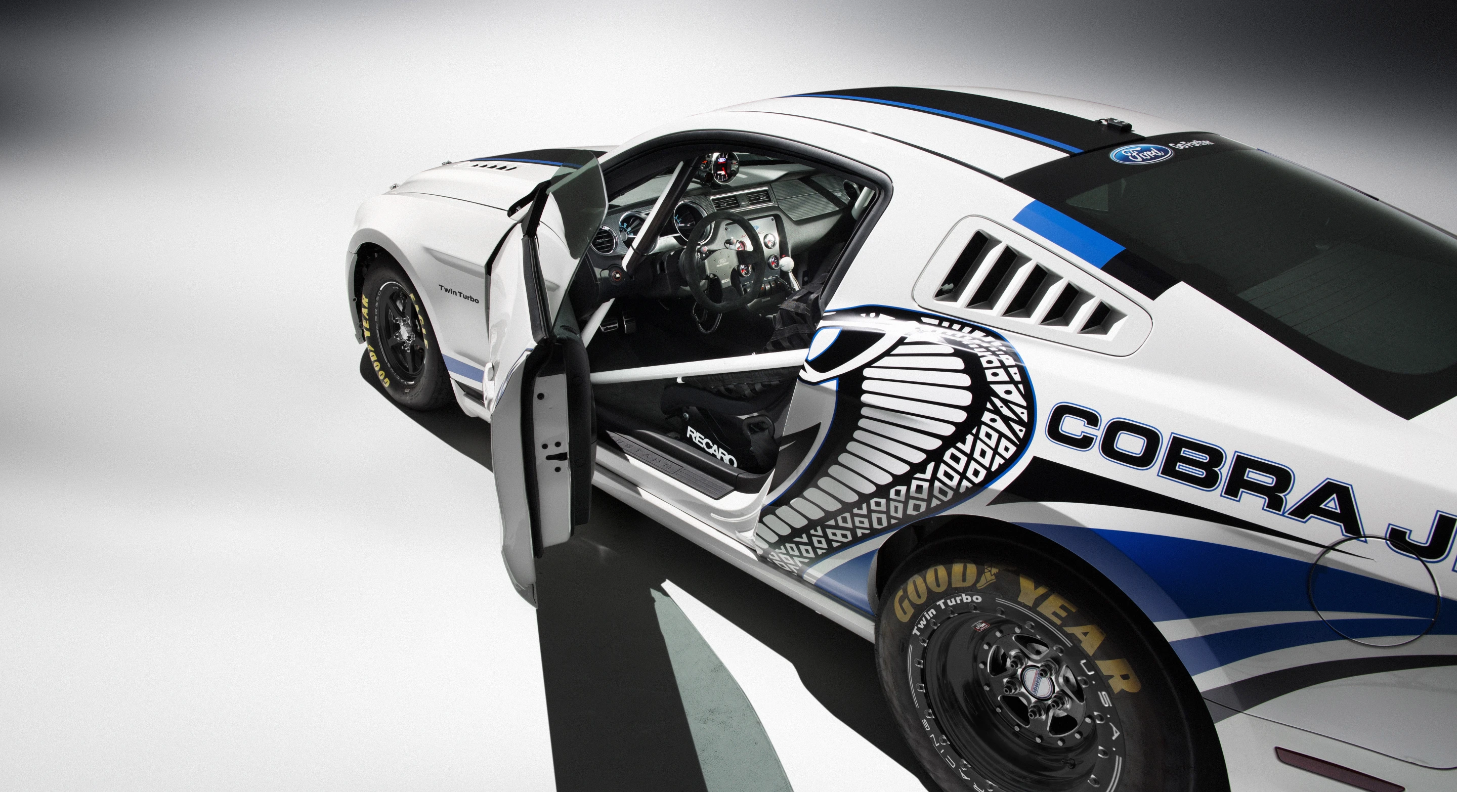 Mustang Cobra Jet Twin-Turbo Concept in white with doors open