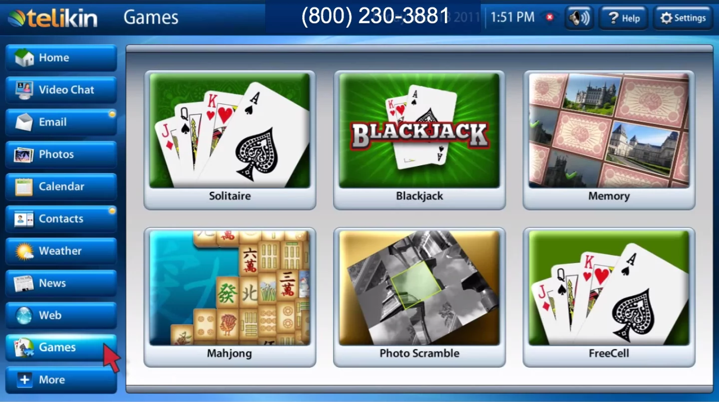 The Telikin software comes with a small suite of card and board games