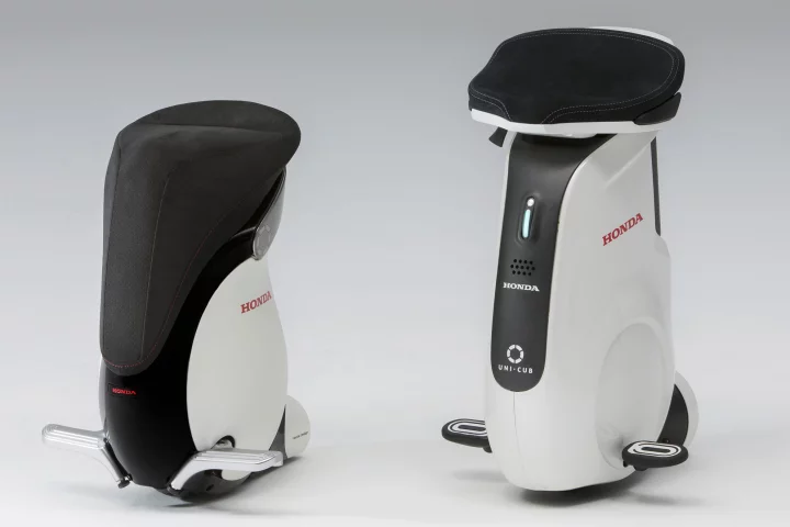 The UNI-CUB β and the UNI-CUB. The family was first seen four years ago at the Tokyo Motor Show as the U3-X. The U3-X was significantly developed to become the UNI-CUB (pictured right) in May 2012 featuring the same balance control technology and Honda Omni Traction Drive System which originated from Honda's three-decade-old research into humanoid robots. The UNI-CUB β (left) is the third generation.