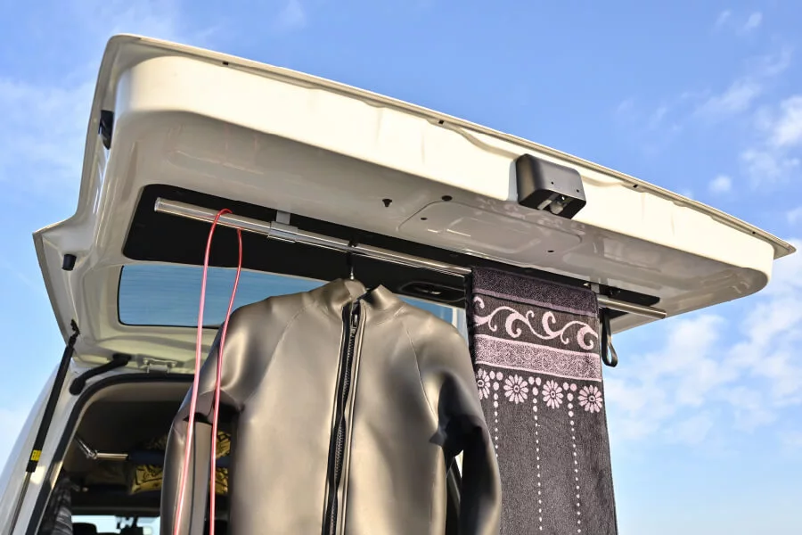 After surfing, wet clothes and towels can hang out to dry