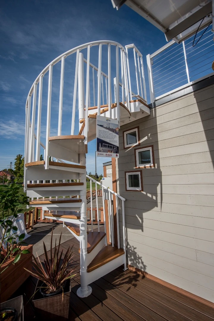 The roof deck of the Revolve House is accessed by an exterior staircase