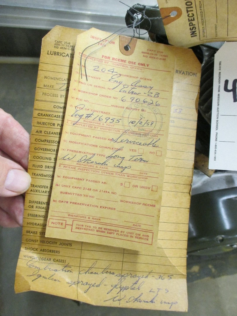 Rebuild notes from military stores on one of the engines in a crate