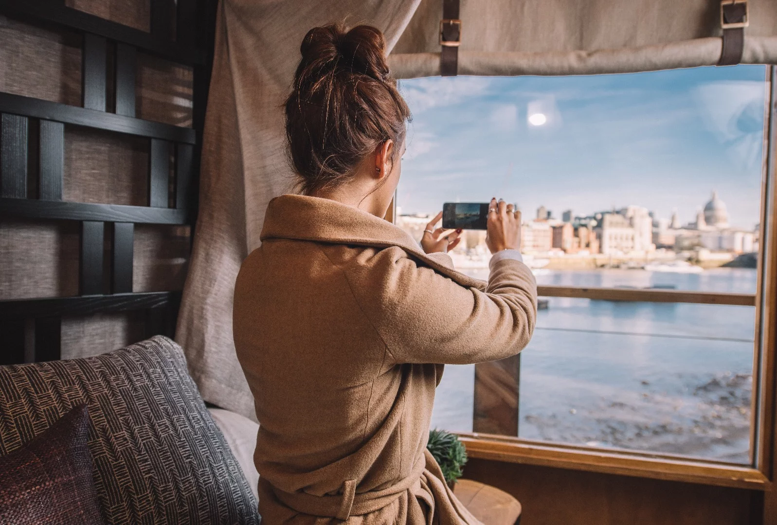 Looking out over London from inside the treehouse