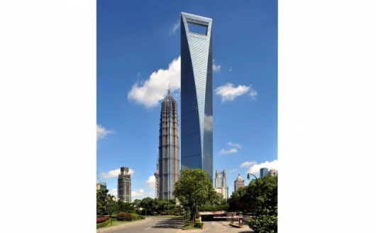 The Shanghai World Financial Center rises to a height of 492 m (1,614 ft) and is the world's 11th-tallest building