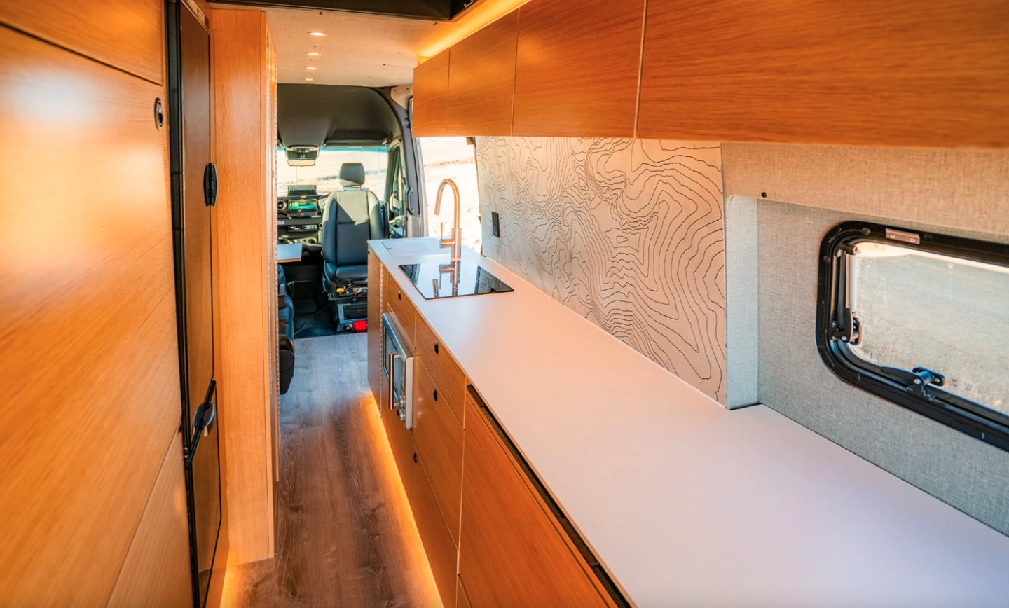 The 12-foot-long counter provides loads of space for food prep, serving or working on gear