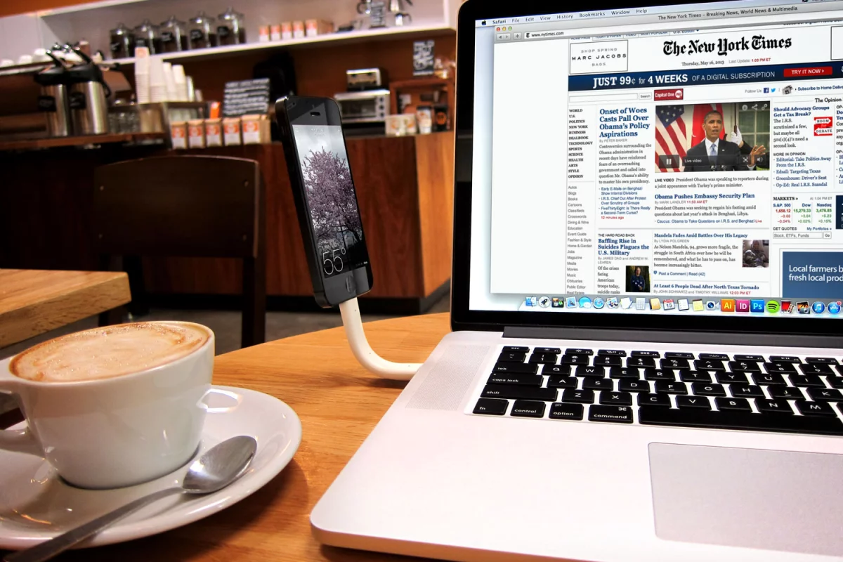 Trunk can be fixed in different positions to double as a stand as well as a charging cable