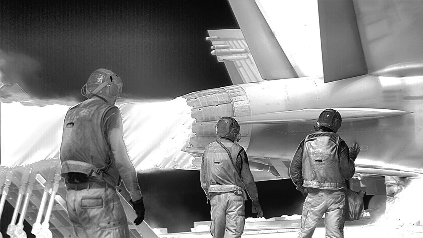Richard Mosse Incoming 2015 – This encompassing video art installation consists of footage Mosse shot using military grade thermal imaging cameras. He filmed refugees with the technology creating a contrast between the inhuman military technology and the human ordeal of the people