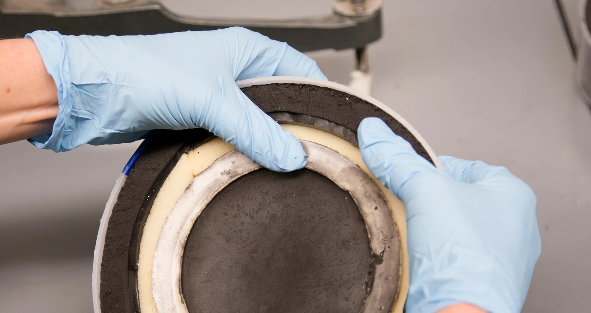The inner layer of the Mitigatium system dissipates the force to better-protect the brain