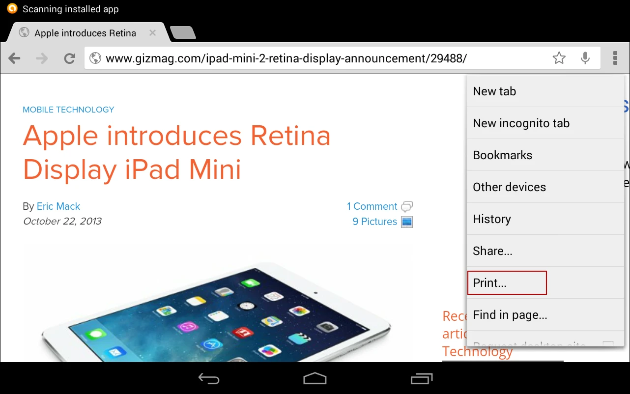 Printing from Chrome on a Android device is easiest