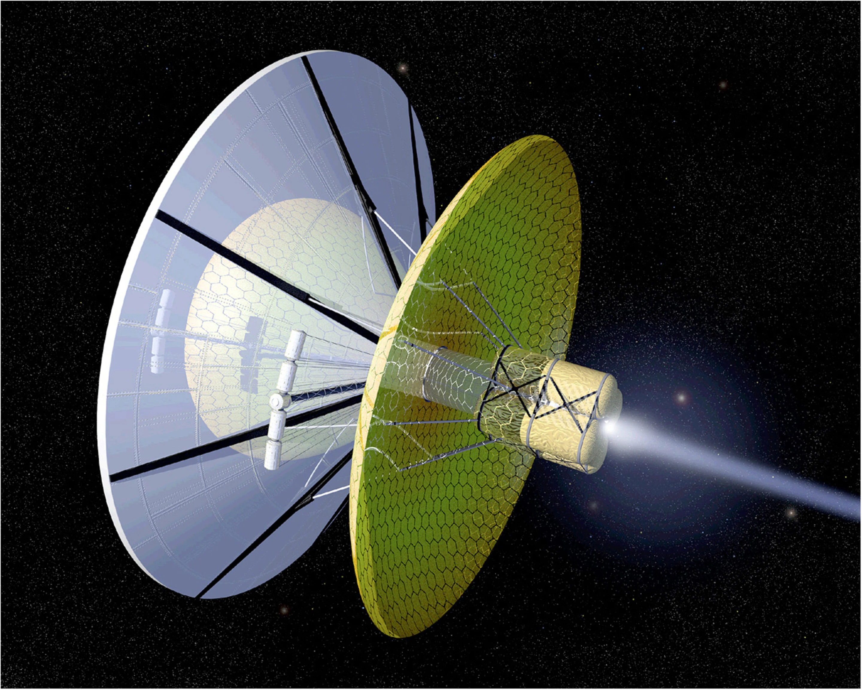 X-ray pulsars could help interstellar spaceships like this Bussard ramjet to navigate (Image: NASA)