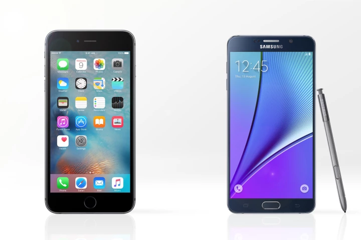 Gizmag compares the features and specs of the new iPhone 6s Plus (left) and Samsung Galaxy Note 5