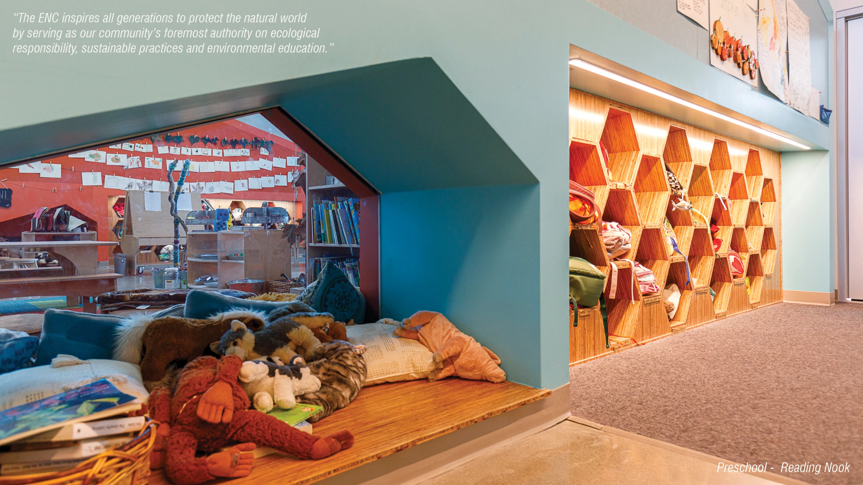 Environmental Nature Center and Preschool has received COTE Top Ten Plus award for its exceptional post-occupancy energy performance data and has also received LEED Platinum certification. It gets power from a roof-based solar panel array and is passively cooled instead of relying on air conditioning. Additionally, its rainwater collection system is used as a teaching aid for the young children that use its facilities